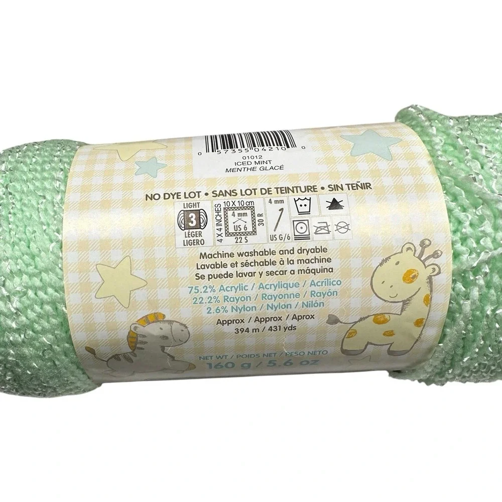(2) BERNAT Baby Coordinates ICED MINT Green pompadour Yarn Retired New 862 Yards